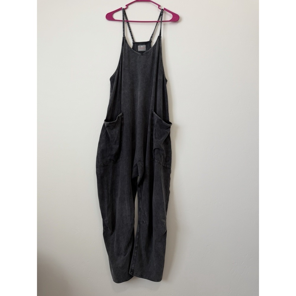 FP Movement Free People Hot Shot Jumpsuit Size S Washed Black Romper Yoga Travel